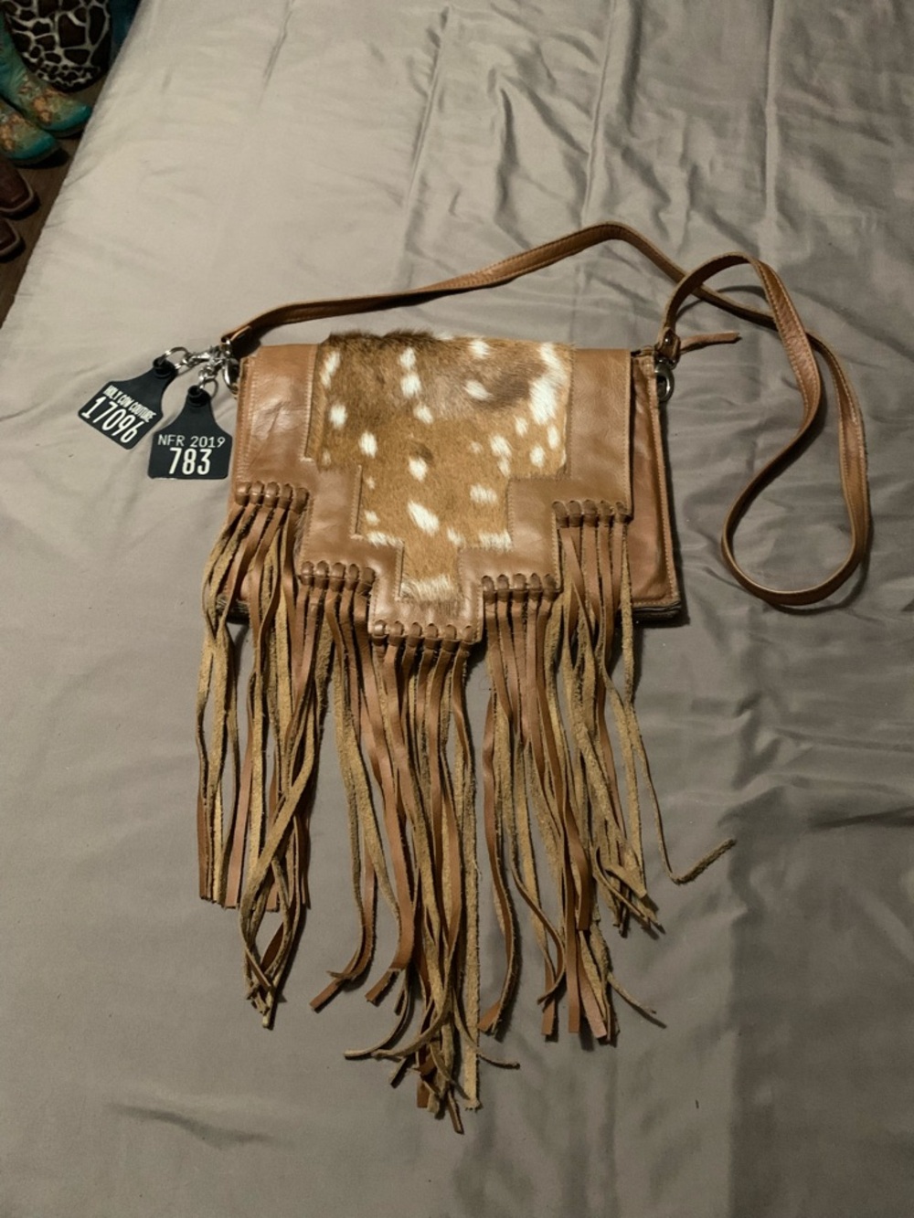 Holy Cow Couture, Axis and Tan Fringe Crossbody Bag